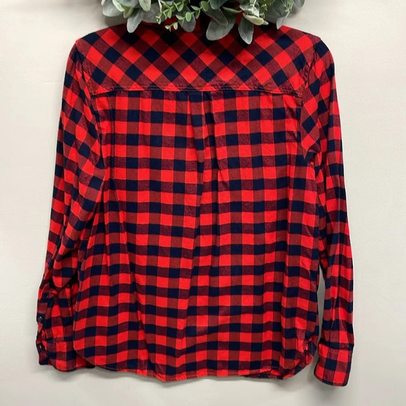 NWOT J. Crew Perfect Fit Popover Long Sleeve Flannel Buffalo Plaid Top M - Picture 2 of 16